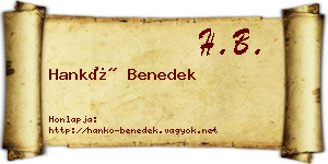 Hankó Benedek névjegykártya