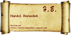 Hankó Benedek névjegykártya
